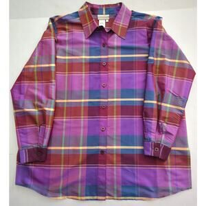 VTG Coldwater Creek Jewel Tones Plaid Button Up Silk Blouse Tunic Womens Size 1X